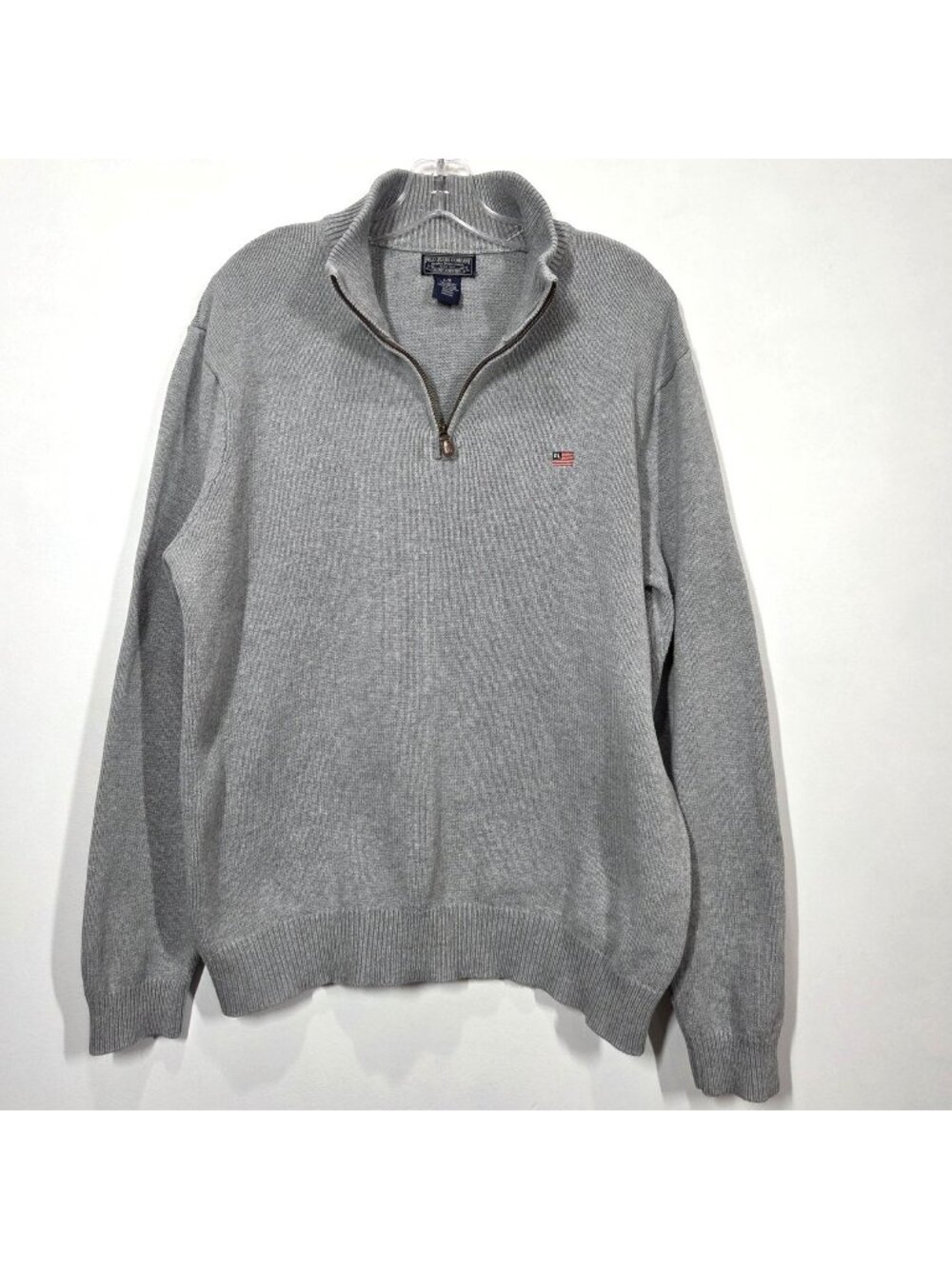Polo Ralph Lauren Jeans Co Sweater Mens Large Gray American Flag 1/4 Zip Preppy